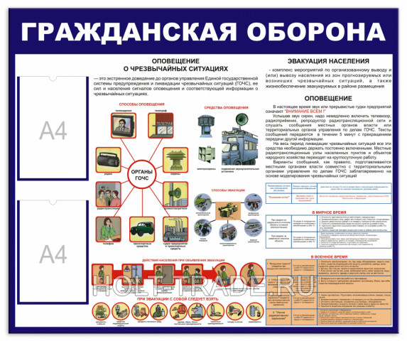 Стенд "Гражданская оборона" 0205 с 2 карманами